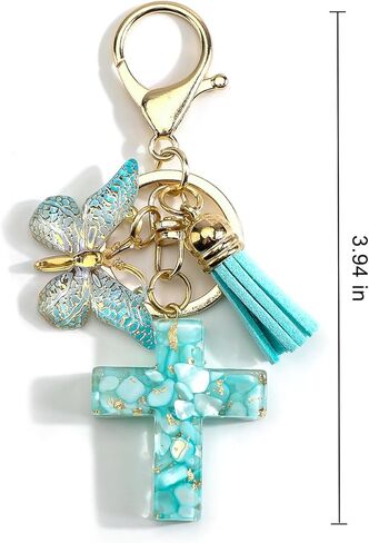 سلسلة مفاتيح متقاطعة من الراتنج مع فراشة وشرابة هدايا متقاطعة للنساء والأصدقاء والصديقات وأعياد الميلاد وعيد الميلاد in Kuwait