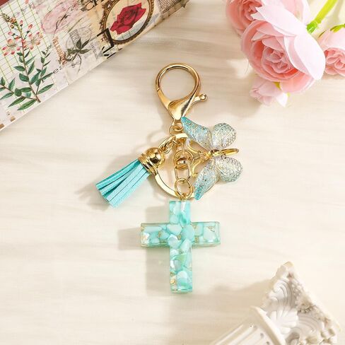 سلسلة مفاتيح متقاطعة من الراتنج مع فراشة وشرابة هدايا متقاطعة للنساء والأصدقاء والصديقات وأعياد الميلاد وعيد الميلاد in Kuwait