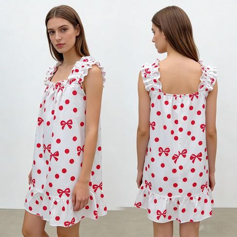 IPajamas Matching Mommy and Me Nightgowns, Square Neck Ruffle Strap Hem Dress Sleepwear in Saudi Arabia