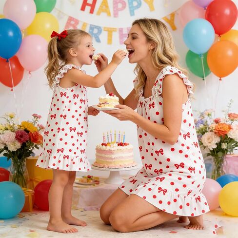 IPajamas Matching Mommy and Me Nightgowns, Square Neck Ruffle Strap Hem Dress Sleepwear in Saudi Arabia