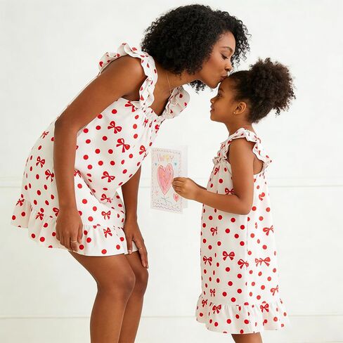 IPajamas Matching Mommy and Me Nightgowns, Square Neck Ruffle Strap Hem Dress Sleepwear in Saudi Arabia