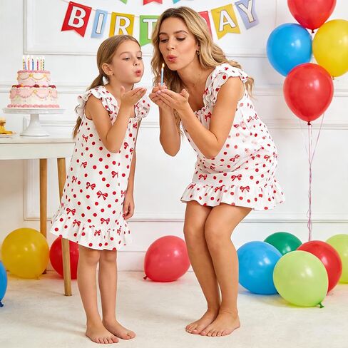 IPajamas Matching Mommy and Me Nightgowns, Square Neck Ruffle Strap Hem Dress Sleepwear in Saudi Arabia