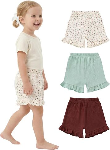 3 Pack Toddler Girls Shorts: Summer Casual High Waist Linen Cotton Playing Shorts Clothes Size 18M-6Y in Kuwait