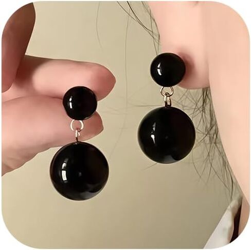 Long Black Pearl Bead Earrings Fashion Large Round Balls Pearls Beaded Dangling Earring for Women Trendy Geometric Beads Statement Jewelry Prom Accessories in Kuwait