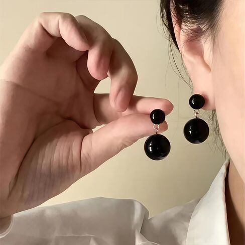 Long Black Pearl Bead Earrings Fashion Large Round Balls Pearls Beaded Dangling Earring for Women Trendy Geometric Beads Statement Jewelry Prom Accessories in Kuwait