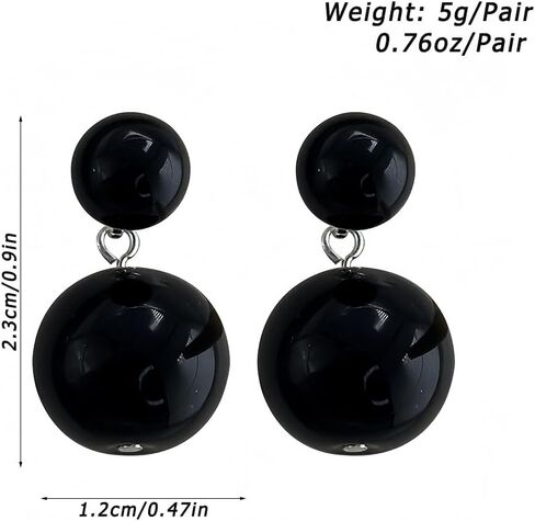 Long Black Pearl Bead Earrings Fashion Large Round Balls Pearls Beaded Dangling Earring for Women Trendy Geometric Beads Statement Jewelry Prom Accessories in Kuwait