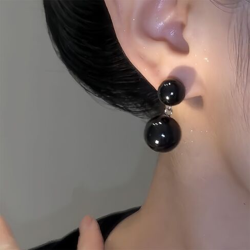 Long Black Pearl Bead Earrings Fashion Large Round Balls Pearls Beaded Dangling Earring for Women Trendy Geometric Beads Statement Jewelry Prom Accessories in Kuwait