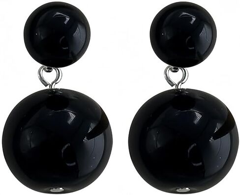 Long Black Pearl Bead Earrings Fashion Large Round Balls Pearls Beaded Dangling Earring for Women Trendy Geometric Beads Statement Jewelry Prom Accessories in Kuwait