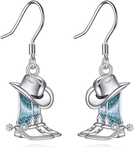 Western Cowboy Boot Earrings Sterling Silver Cowgirl Boot Dangle Drop Earrings Western Jewelry Cowboy Gifts for Women in Saudi Arabia