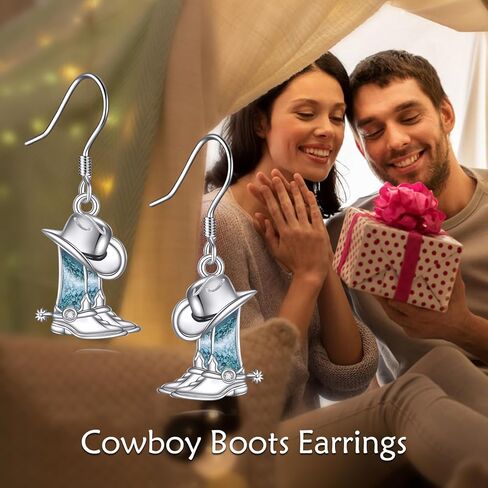 Western Cowboy Boot Earrings Sterling Silver Cowgirl Boot Dangle Drop Earrings Western Jewelry Cowboy Gifts for Women in Saudi Arabia