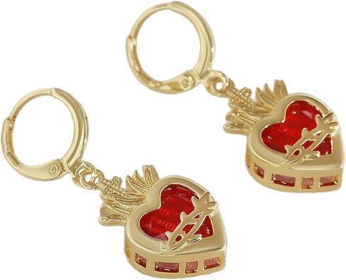 Red Zircon Sacred Heart of Jesus Earrings For Women Immaculate Heart Of Mary Dangle Earring Cross Jewelry For Christmas Birthday Thanksgiving Valentine's Day Gifts in Kuwait