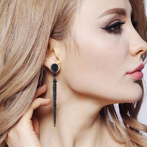 BriLove Women's Fashion Trendy Crystal Oval Long Beaded Bar Chandelier Dangle Earrings in Saudi Arabia