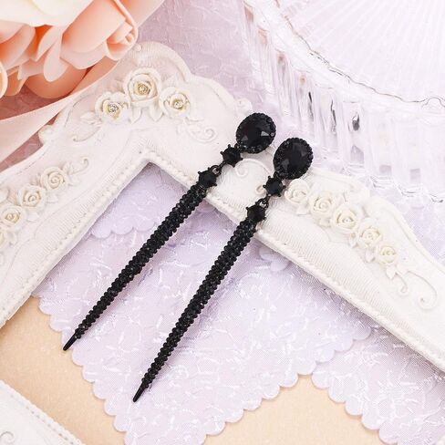 BriLove Women's Fashion Trendy Crystal Oval Long Beaded Bar Chandelier Dangle Earrings in Saudi Arabia