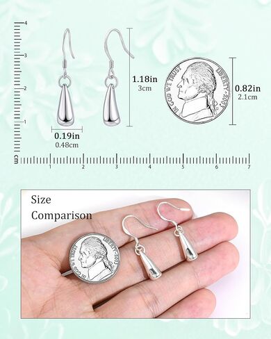 925 Sterling Silver Teardrop Dangle Earrings for Women, Tiny Minimalist Silver Drop Dangle Earrings Trendy for Women Hypoallergenic Small Tear Drop Jewelry Gifts in Kuwait