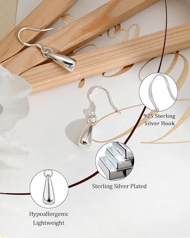 925 Sterling Silver Teardrop Dangle Earrings for Women, Tiny Minimalist Silver Drop Dangle Earrings Trendy for Women Hypoallergenic Small Tear Drop Jewelry Gifts in Kuwait