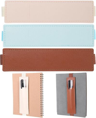 3Pcs Elastic Pen Holder for Notebook with Adjustable Strap Band, Leather Pen Sleeve Pouch Pencil Case for Bible Journals Planners Binders Books(Beige, Brown, Blue) in Kuwait