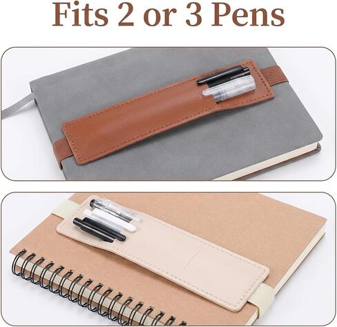 3Pcs Elastic Pen Holder for Notebook with Adjustable Strap Band, Leather Pen Sleeve Pouch Pencil Case for Bible Journals Planners Binders Books(Beige, Brown, Blue) in Kuwait