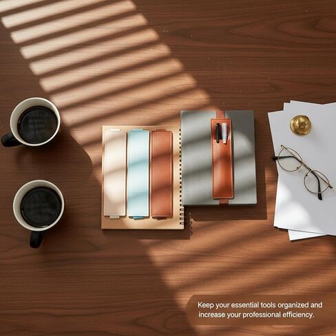 3Pcs Elastic Pen Holder for Notebook with Adjustable Strap Band, Leather Pen Sleeve Pouch Pencil Case for Bible Journals Planners Binders Books(Beige, Brown, Blue) in Kuwait