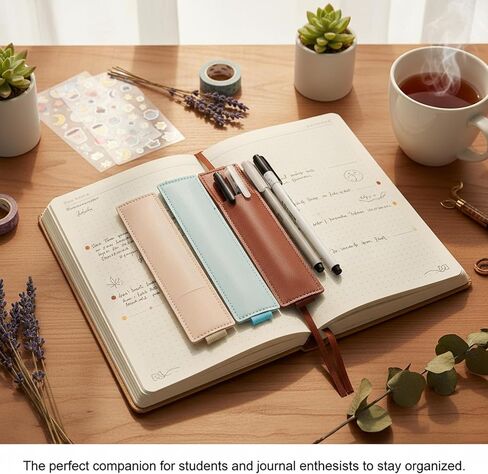 3Pcs Elastic Pen Holder for Notebook with Adjustable Strap Band, Leather Pen Sleeve Pouch Pencil Case for Bible Journals Planners Binders Books(Beige, Brown, Blue) in Kuwait