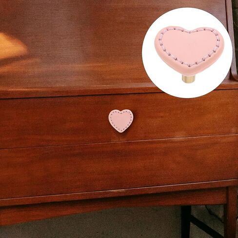 2pcs Heart-Shaped Brass Cabinet Handles with Pink Leather Pulls, Thickened ’ Room Wardrobe and Dresser Drawer Knobs for Furniture in Kuwait