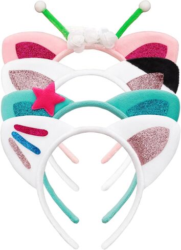 4 Pcs Cat Ears Headband Party Decorations Headbands Flannel Costume Accessories Glitter Hair Clips for Halloween Christmas Festival Theme Party in Kuwait