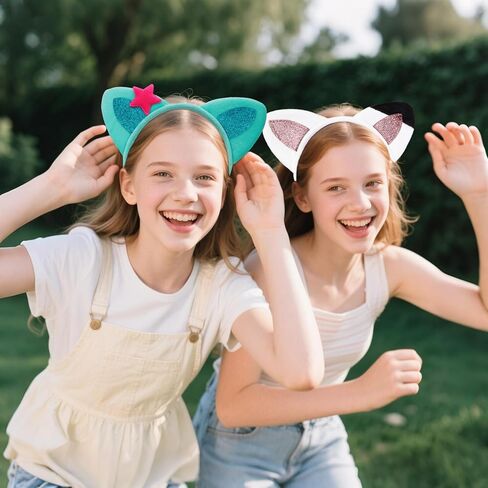 4 Pcs Cat Ears Headband Party Decorations Headbands Flannel Costume Accessories Glitter Hair Clips for Halloween Christmas Festival Theme Party in Kuwait