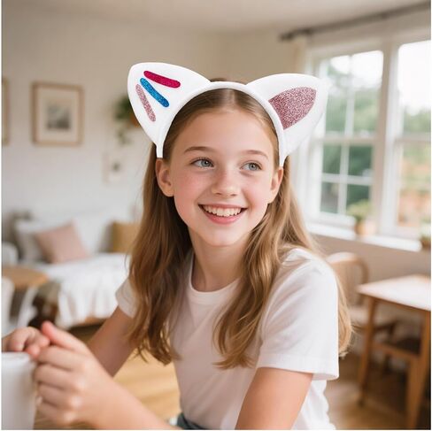 4 Pcs Cat Ears Headband Party Decorations Headbands Flannel Costume Accessories Glitter Hair Clips for Halloween Christmas Festival Theme Party in Kuwait
