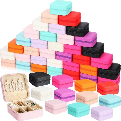 Batiyeer 50 Pcs Small Jewelry Travel Case Bulk Mini Jewelry Box Organizer Bridesmaid Proposal Gift Leather Earring Display (Pink Purple Blue) in Kuwait