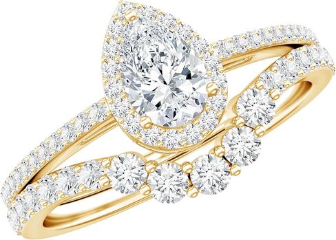 خاتم خطوبة مويسانيتي معتمد على شكل دمعة مع محسن، جودة D-Vs1، مجموعة خواتم زفاف مويسانيتي - هدية للنساء in Kuwait