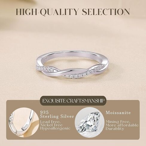 Twisted Vine Moissanite Wedding Band Ring, 3mm Width Eternity Promise Ring for Women, D Color VVS1 Moissanite Rings 925 Sterling Silver, Anniversary and Bridal Gift, All Size in Kuwait