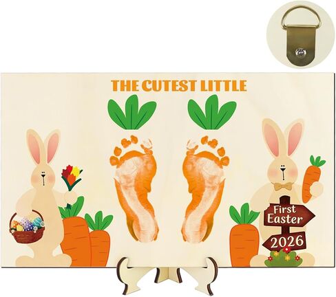 Baby's First Easter Footprint DIY Wooden Sign, My Baby's 1st Easter Gifts Craft, My First Holiday Milestone Signs Have Bunny Footprints, Easter Eggs, Easter Decor Gifts for New Parents in Kuwait