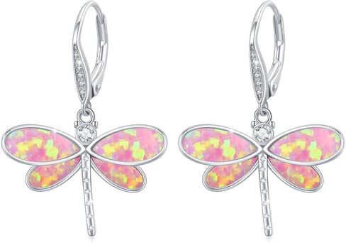 CUOKA MIRACLE Dragonfly Earrings 925 Sterling Silver Hoop Dragonfly Earrings Dangle Drop Opal Earring Dragonflies Jewelry Gifts for Women Wife in Saudi Arabia