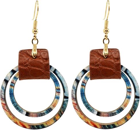 Boho Vintage Geometric Dangle Earrings Wooden Leather Earrings Ethnic Style Vintage Sunflower Earrings Christmas Gray Earrings Set for Women in Saudi Arabia