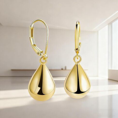 Teardrop Leverback Earrings for Women,925 Sterling Silver Dangle Earrings,Nickel-Free Hypoallergenic Waterdrop Earrings for Sensitive Ears in Saudi Arabia