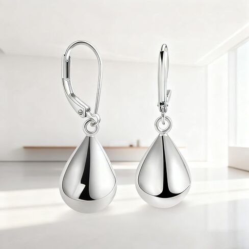 Teardrop Leverback Earrings for Women,925 Sterling Silver Dangle Earrings,Nickel-Free Hypoallergenic Waterdrop Earrings for Sensitive Ears in Saudi Arabia