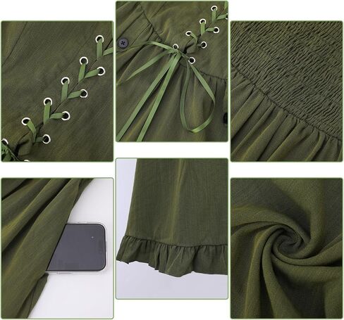 Renaissance Dress for Women Ren Faire Dress Medieval Sleeveless Lace Up Cottagecore Gown Olive Green Maxi Skirt in Kuwait