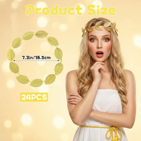 24 Pcs Gold Laurel Wreath Crown Gold Leaf Headband Greek Toga Goddess Costume Headpiece for Women Halloween Accessories in Kuwait