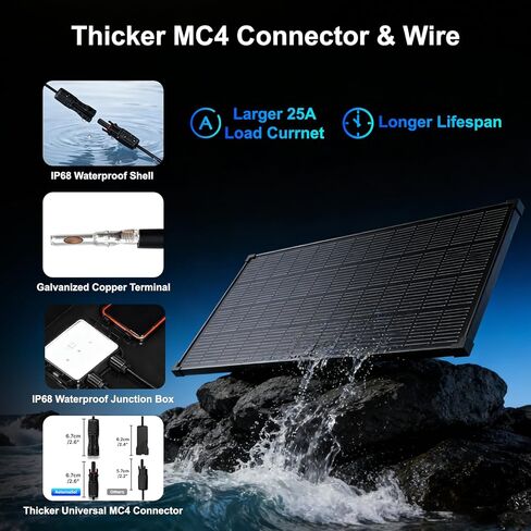 الألواح الشمسية N-Type 16BB 200W Solar Panel، 200 Watt Solar Panel 18V A + خلية أحادية البلورية 25٪ كفاءة عالية، لأنظمة RV Van Marine Home Rooftop خارج الشبكة (52.4 بوصة × 30.1 بوصة، أسود مفرد) in Kuwait