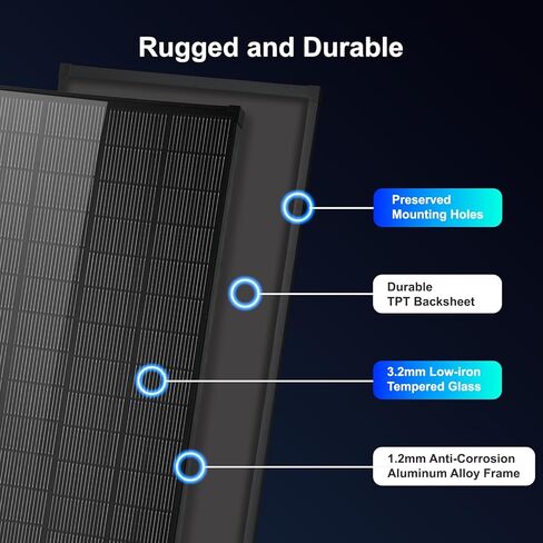 الألواح الشمسية N-Type 16BB 200W Solar Panel، 200 Watt Solar Panel 18V A + خلية أحادية البلورية 25٪ كفاءة عالية، لأنظمة RV Van Marine Home Rooftop خارج الشبكة (52.4 بوصة × 30.1 بوصة، أسود مفرد) in Kuwait