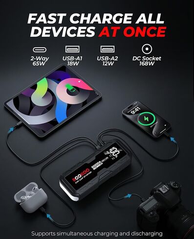 BOOKOO 6000A Jump Starter، صندوق قفز السيارة المحمول 12 فولت، 88.8 وات في الساعة، بطارية السيارة مع حزمة بطارية شحن سريع 65 وات ثنائية الاتجاه لجميع محركات الغاز والديزل 12 لتر - ترقية 2026 in Kuwait