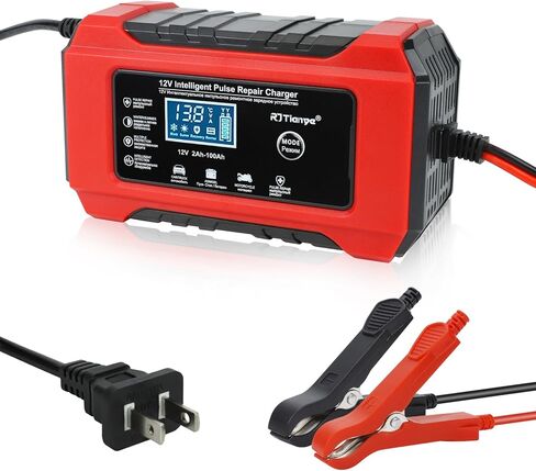 TIPHOPE 6Amp Battery Charger,12V Fully-Automatic Smart Car Battery Charger,Battery Maintainer Trickle Charger,Battery Desulfator for Car Truck,Lawn Mover,Lead Acid Batteries-1 Year Warranty in Kuwait