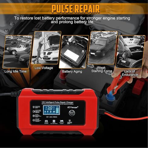 TIPHOPE 6Amp Battery Charger,12V Fully-Automatic Smart Car Battery Charger,Battery Maintainer Trickle Charger,Battery Desulfator for Car Truck,Lawn Mover,Lead Acid Batteries-1 Year Warranty in Kuwait