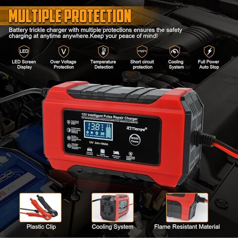 TIPHOPE 6Amp Battery Charger,12V Fully-Automatic Smart Car Battery Charger,Battery Maintainer Trickle Charger,Battery Desulfator for Car Truck,Lawn Mover,Lead Acid Batteries-1 Year Warranty in Kuwait