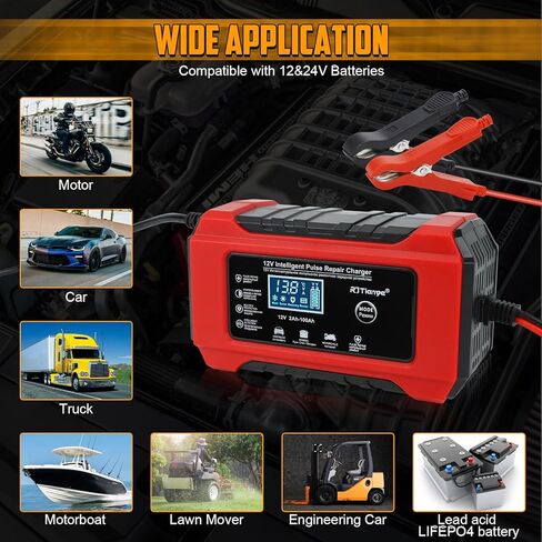 TIPHOPE 6Amp Battery Charger,12V Fully-Automatic Smart Car Battery Charger,Battery Maintainer Trickle Charger,Battery Desulfator for Car Truck,Lawn Mover,Lead Acid Batteries-1 Year Warranty in Kuwait