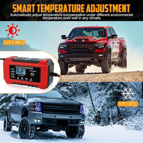 TIPHOPE 6Amp Battery Charger,12V Fully-Automatic Smart Car Battery Charger,Battery Maintainer Trickle Charger,Battery Desulfator for Car Truck,Lawn Mover,Lead Acid Batteries-1 Year Warranty in Kuwait