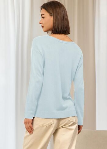 Panadila Women V Neck Oversized Sweaters Casual Off The Shoulder Sweater Knit Long Sleeve Tops Fall Outfits (Light Blue,L) in Kuwait