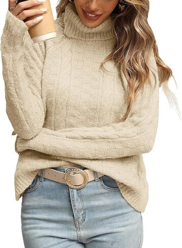 Womens Cute Turtleneck Cable Knit Sweater Cropped Spring 2026 Long Sleeve Pullover Sweaters Tops in Kuwait