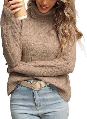 Womens Cute Turtleneck Cable Knit Sweater Cropped Spring 2026 Long Sleeve Pullover Sweaters Tops in Saudi Arabia