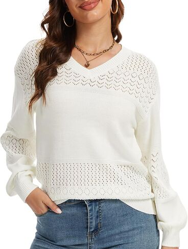 Women's Sweaters Lightweight Casual Pullover Sweater Long Sleeve Knit Loose V Neck Tops Fall Fashion 2025 in Kuwait