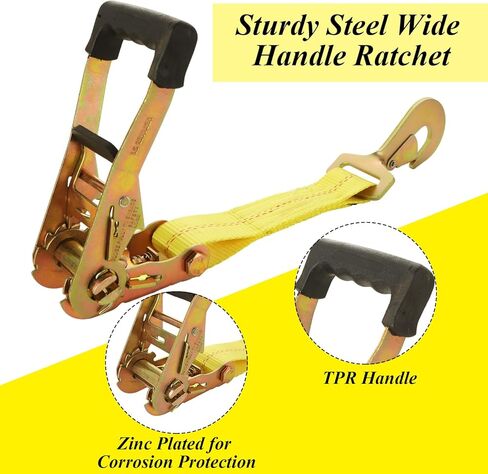 4 Pack Car Tie Down Straps for Trailers 2'' x10' Ratchet Strap with Snap Hooks, 10000 LBS Break Strength, Heavy Duty Trailer Strap 24'' and 36'' Axle Straps, for Car, Truck, UTV (Yellow) in Kuwait